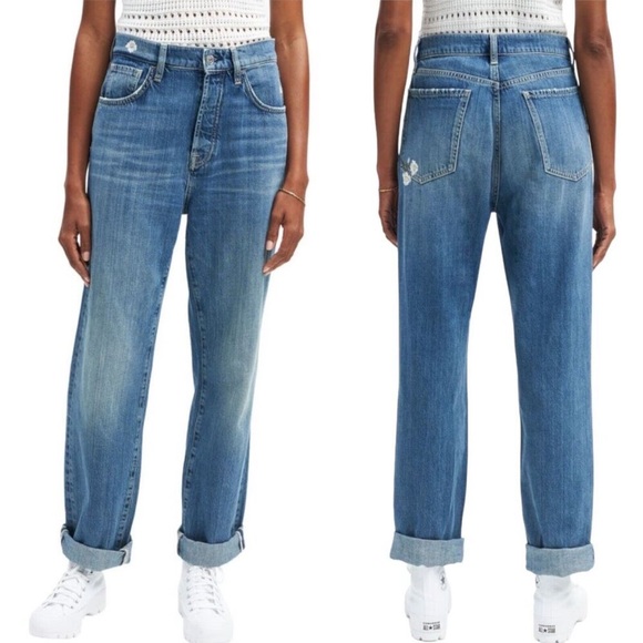 7 For All Mankind Easy Straight Leg Jeans with Floral Embroidered Detailing - Picture 9 of 9